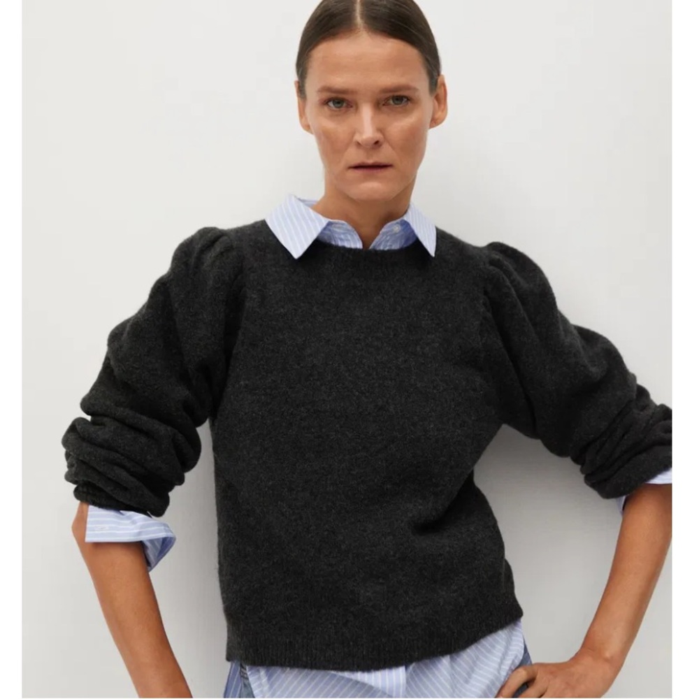 LAST CHANCE ✨ MNG Mango black puff shoulder structured wool blend sweater